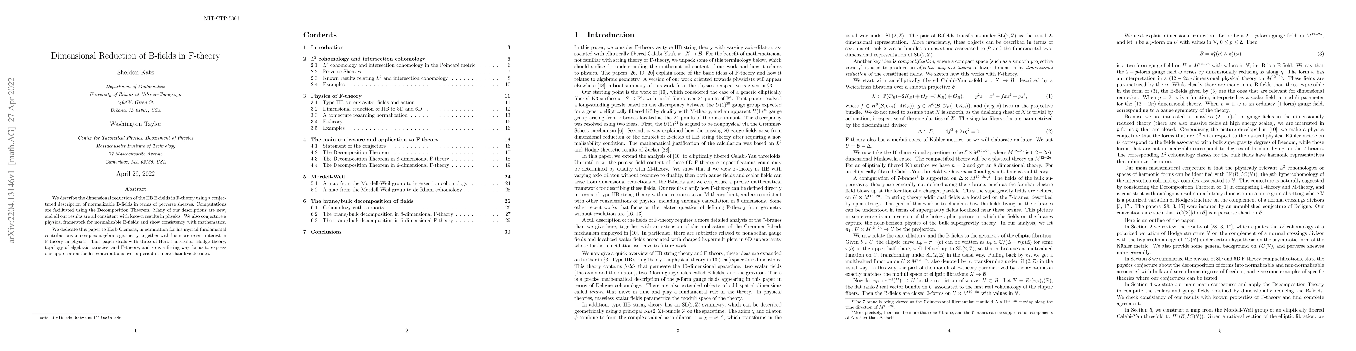 Thumbnail for Dimensional Reduction of B-Fields in F-theory