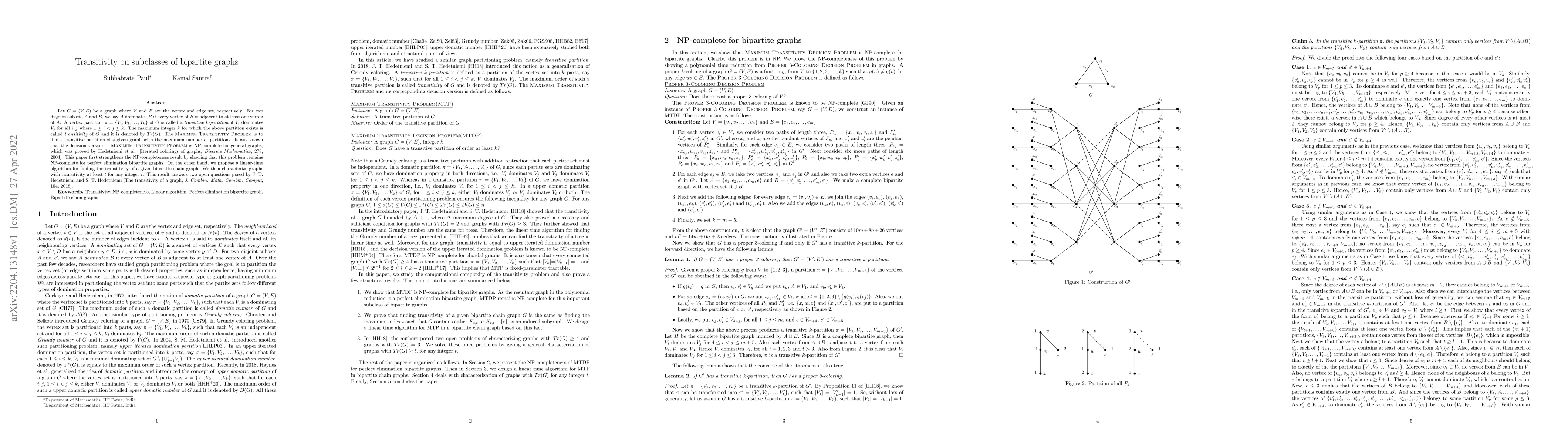 Thumbnail for Transitivity on subclasses of bipartite graphs