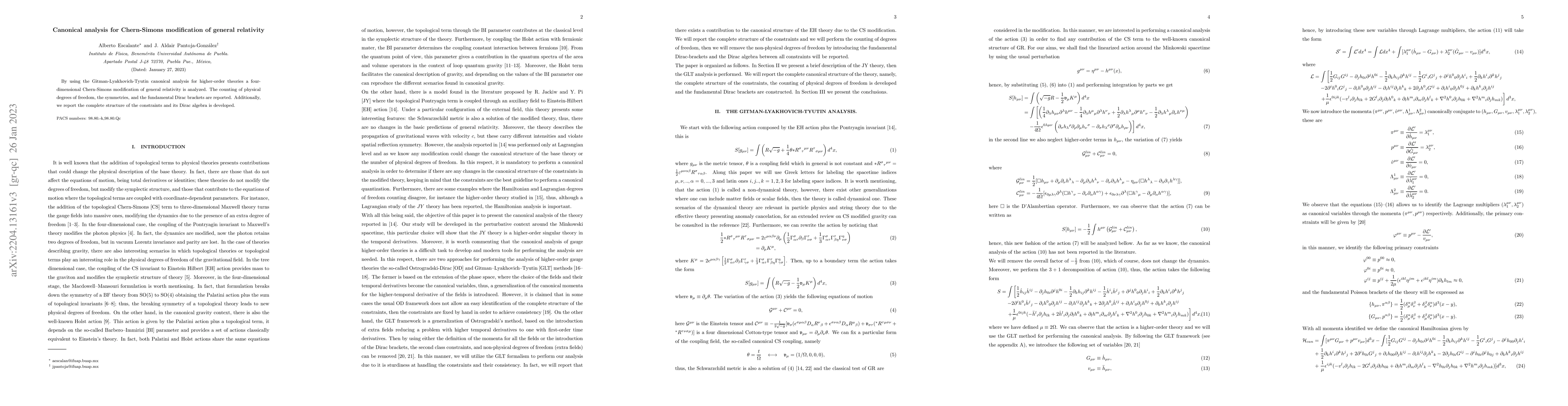 Thumbnail for Canonical analysis for Chern-Simons modification of general relativity