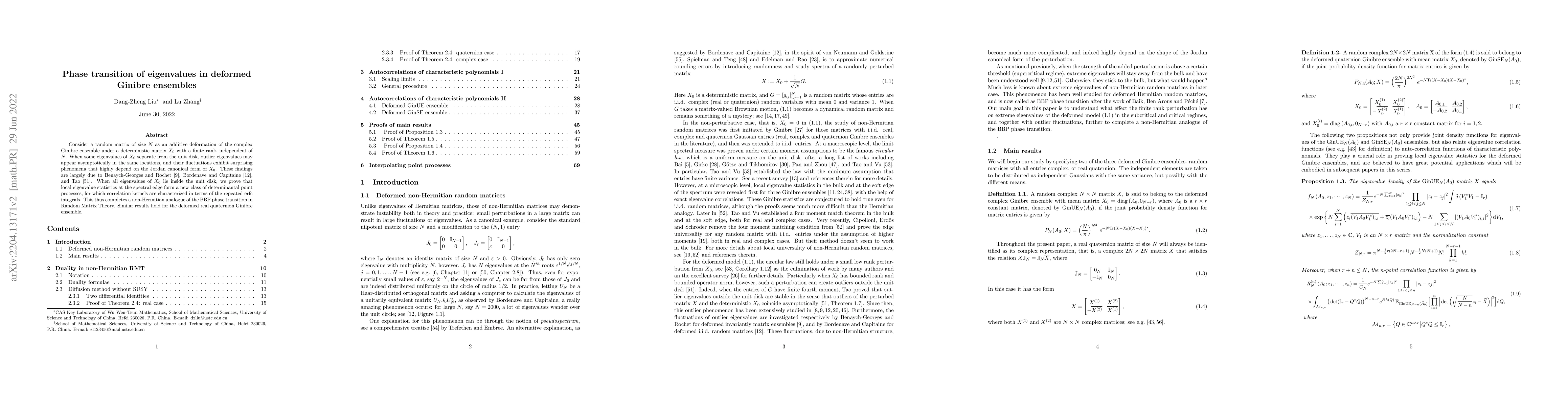 Thumbnail for Phase transition of eigenvalues in deformed Ginibre ensembles