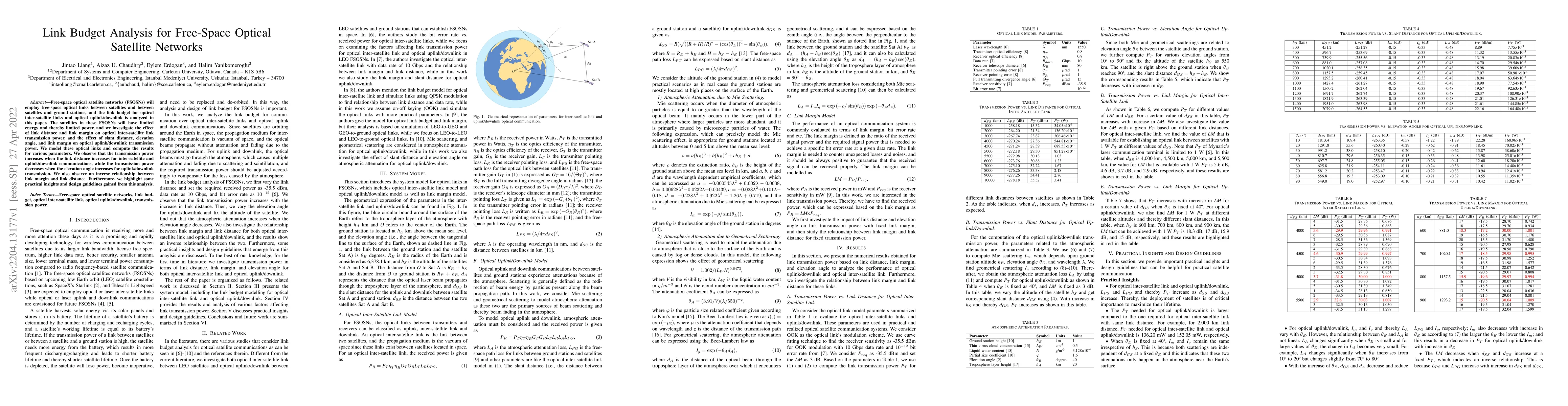 Thumbnail for Link Budget Analysis for Free-Space Optical Satellite Networks