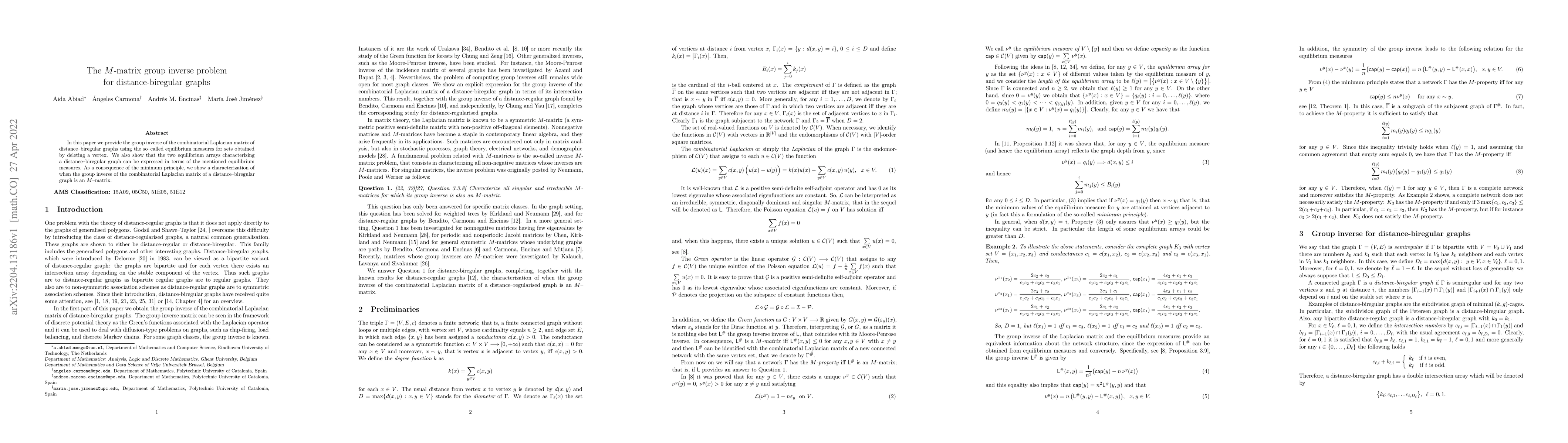 Thumbnail for The $M$-matrix group inverse problem for distance-biregular graphs