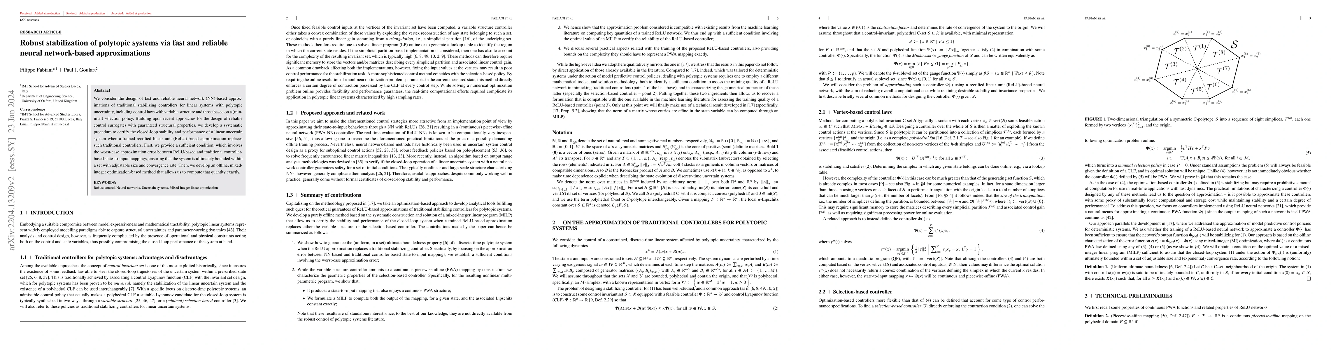 Thumbnail for Robust stabilization of polytopic systems via fast and reliable neural
  network-based approximations