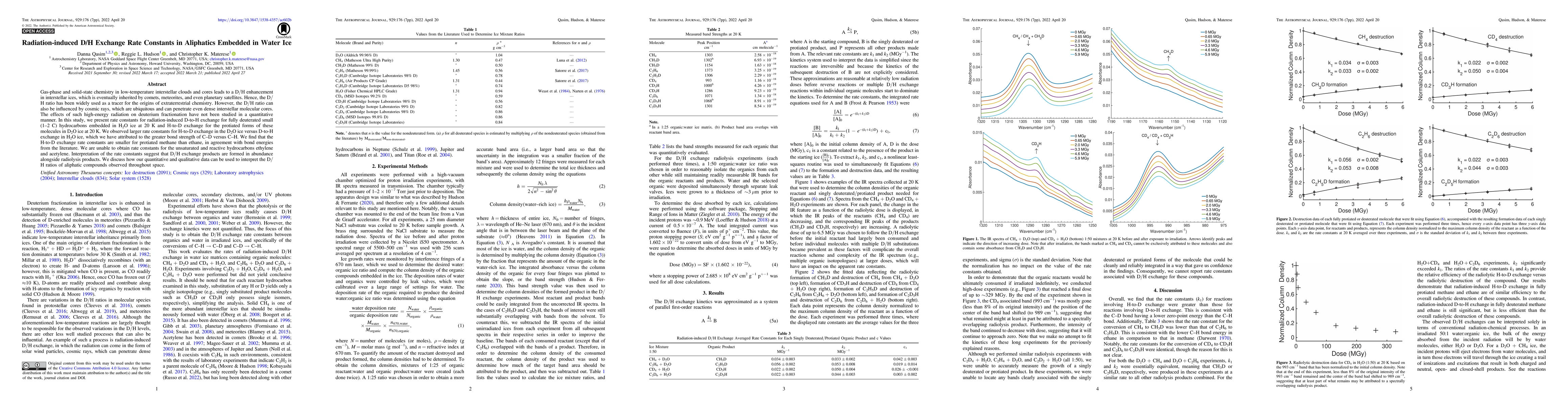 Thumbnail for Radiation-induced D/H Exchange Rate Constants in Aliphatics Embedded in
  Water Ice