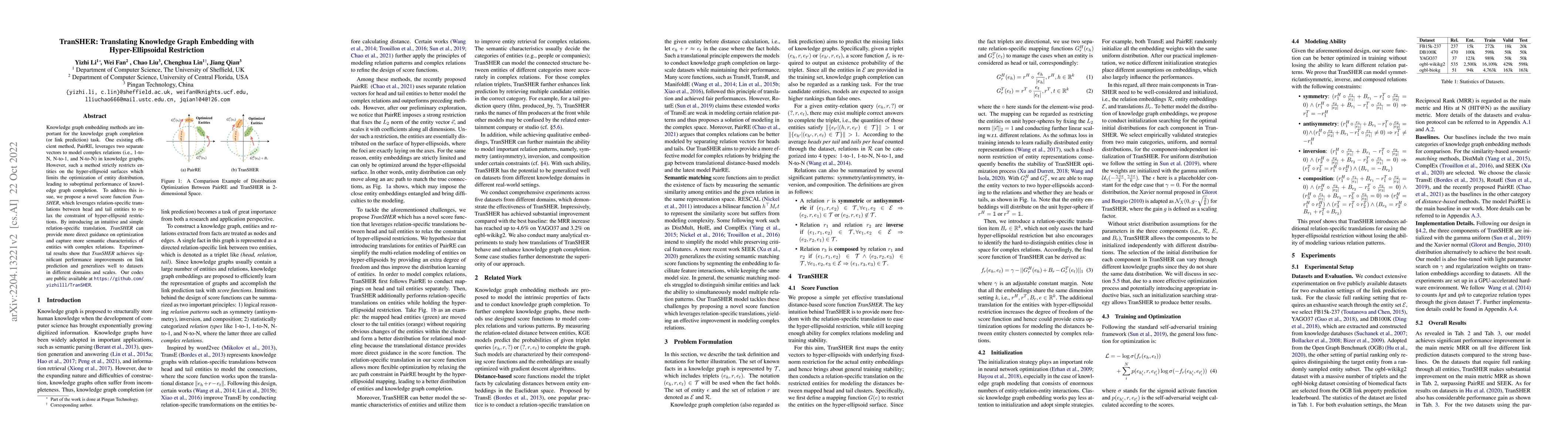 Thumbnail for TranSHER: Translating Knowledge Graph Embedding with Hyper-Ellipsoidal
  Restriction