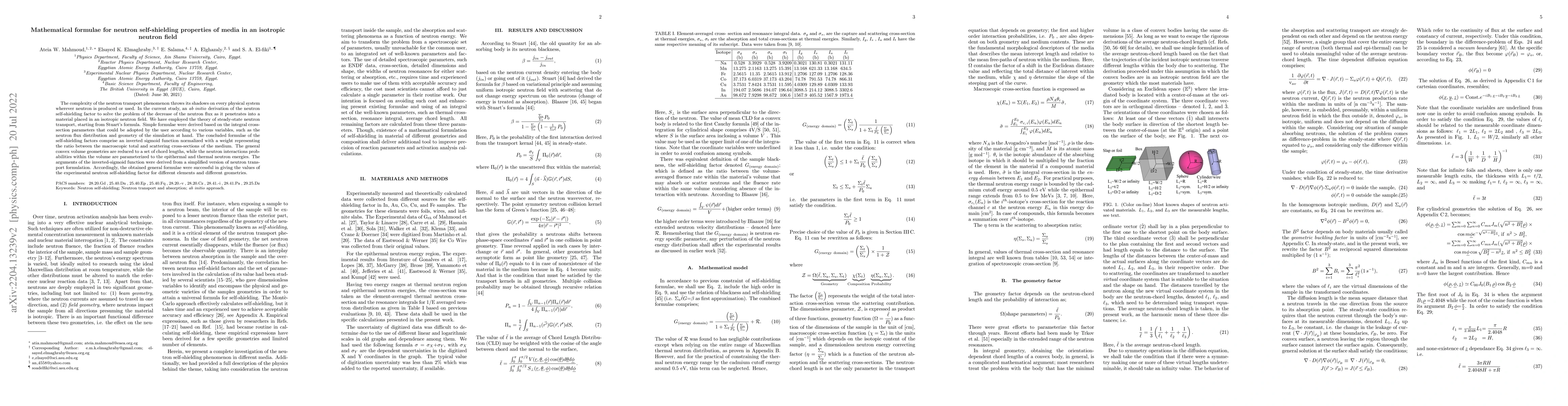 Thumbnail for Mathematical formulae for neutron self-shielding properties of media in
  an isotropic neutron field