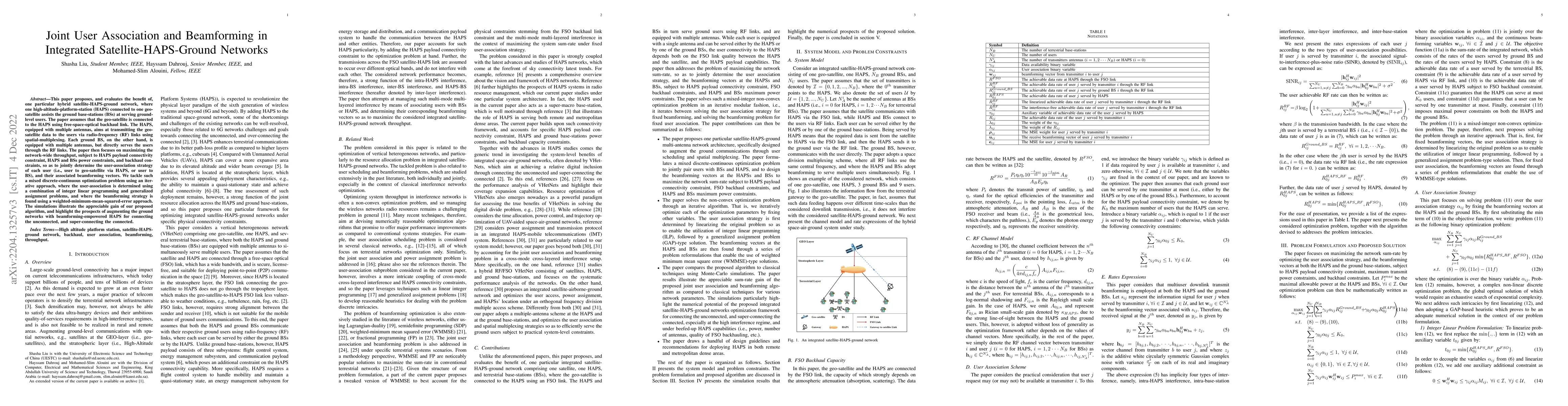Thumbnail for Joint User Association and Beamforming in Integrated
  Satellite-HAPS-Ground Networks