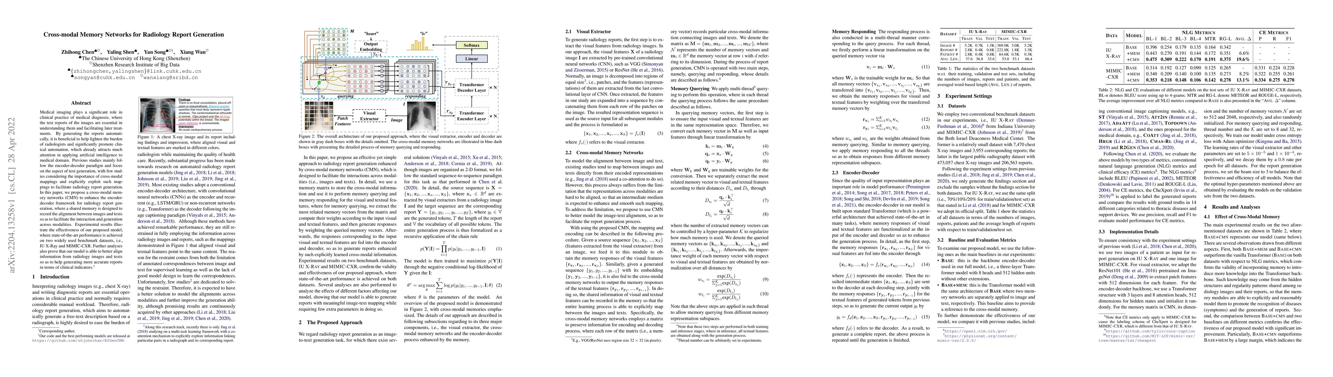 Thumbnail for Cross-modal Memory Networks for Radiology Report Generation