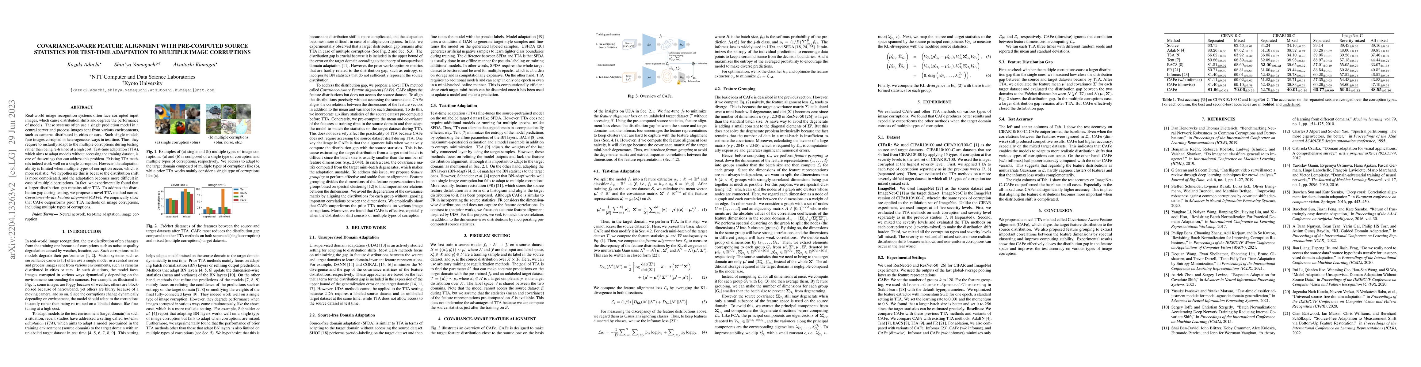 Thumbnail for Covariance-aware Feature Alignment with Pre-computed Source Statistics
  for Test-time Adaptation to Multiple Image Corruptions