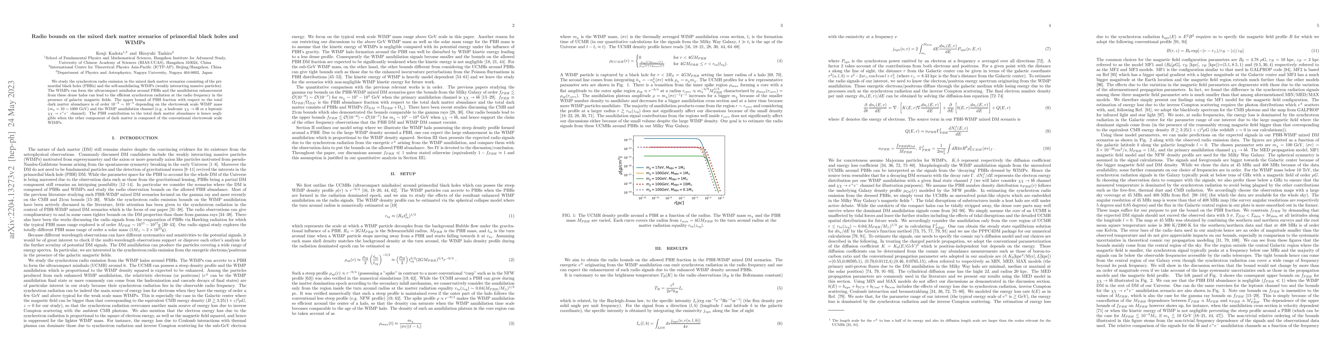 Thumbnail for Radio bounds on the mixed dark matter scenarios of primordial black
  holes and WIMPs