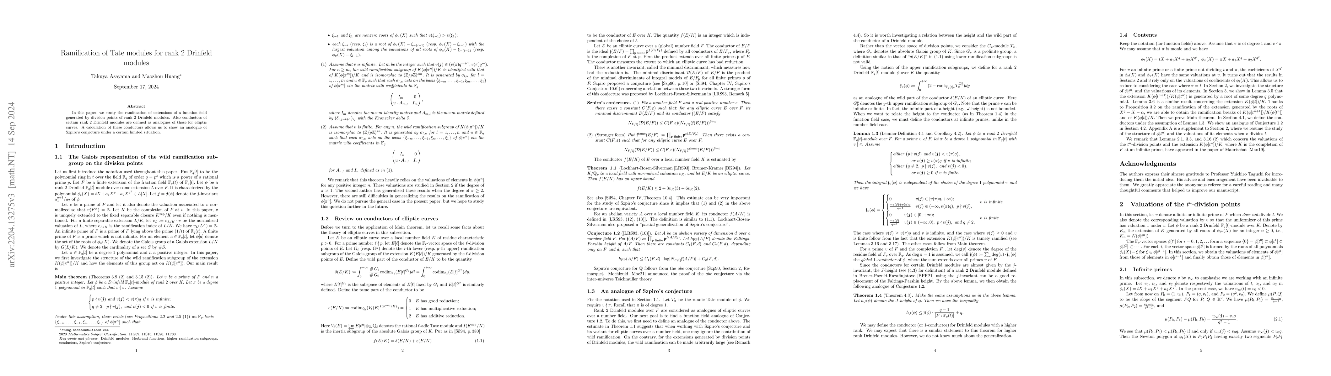 Thumbnail for Ramification of Tate modules for rank $2$ Drinfeld modules