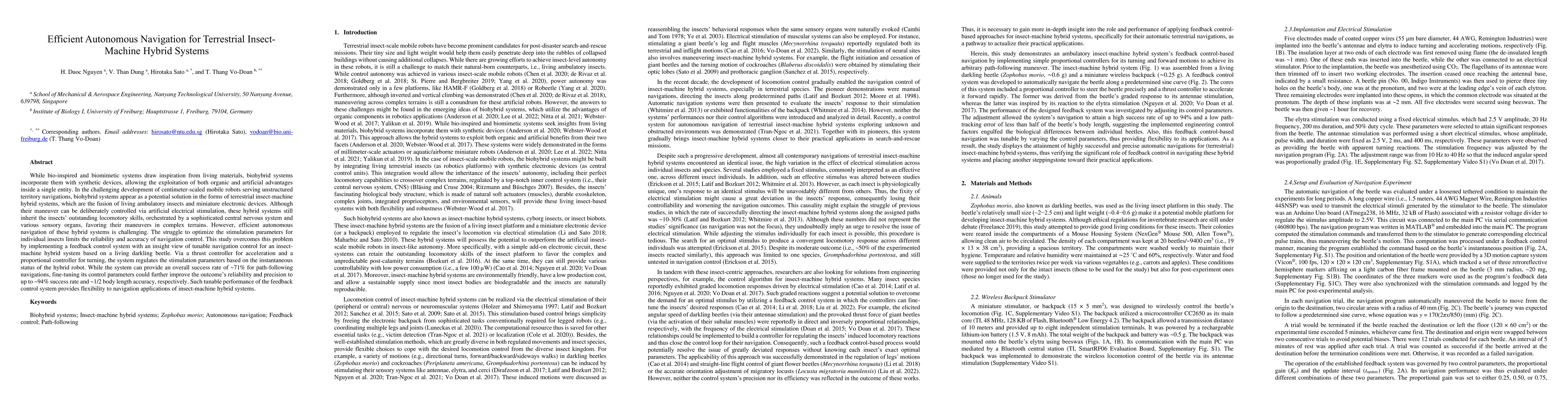 Thumbnail for Efficient Autonomous Navigation for Terrestrial Insect-Machine Hybrid
  Systems