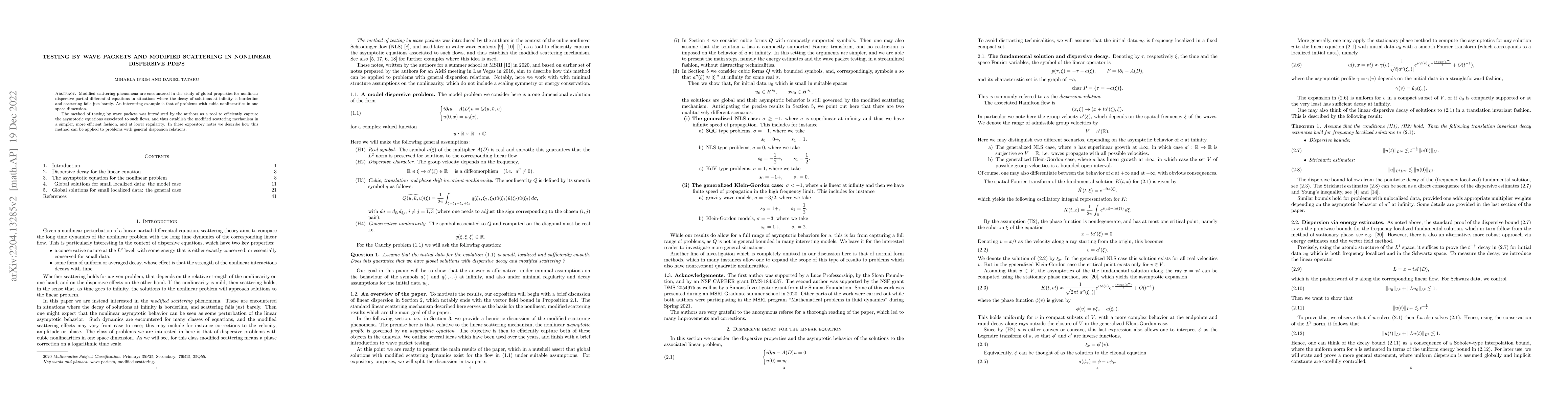 Thumbnail for Testing by wave packets and modified scattering in nonlinear dispersive
  pde's