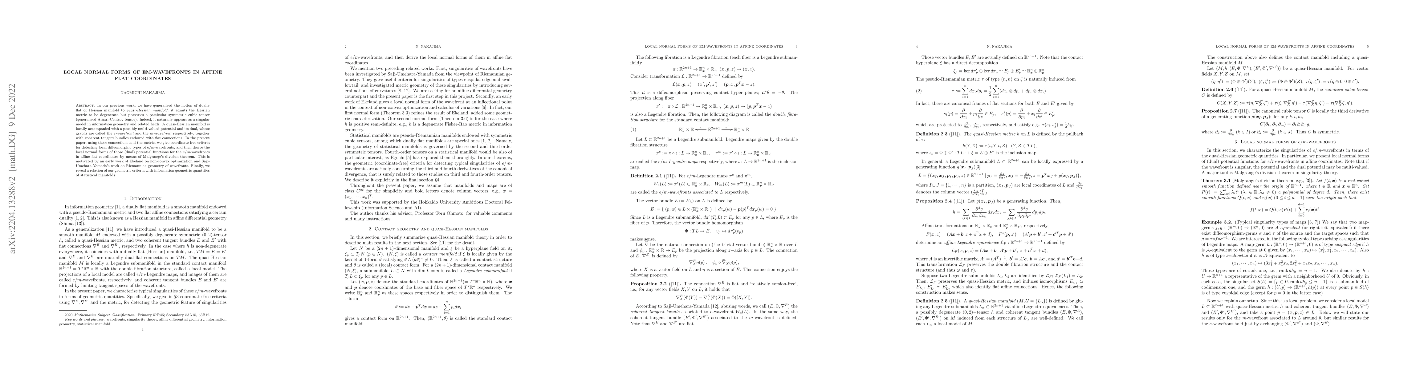 Thumbnail for Local normal forms of em-wavefronts in affine flat coordinates