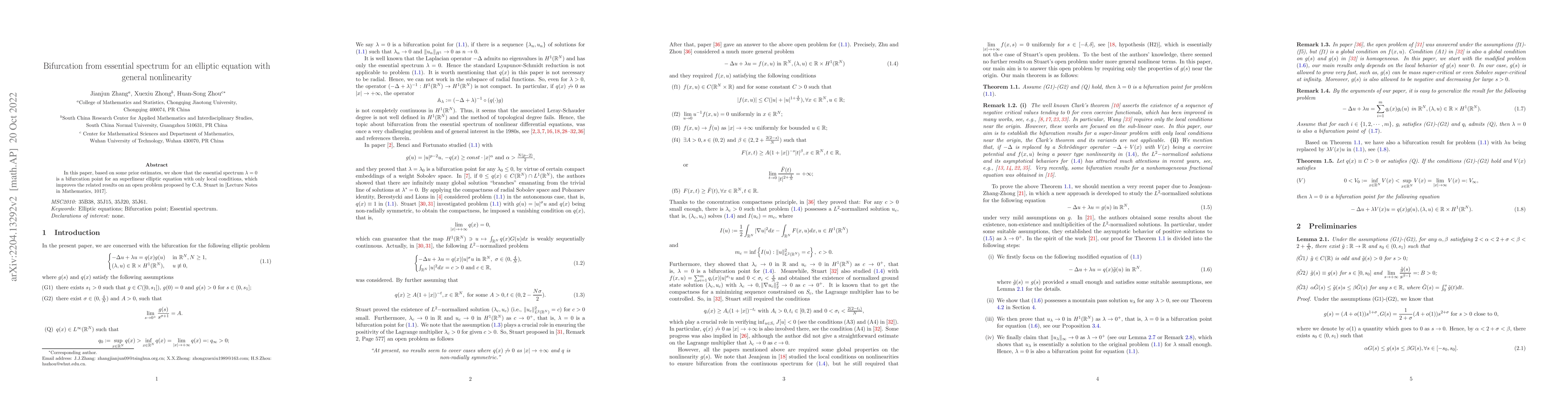 Thumbnail for Bifurcation from essential spectrum for an elliptic equation with
  general nonlinearity