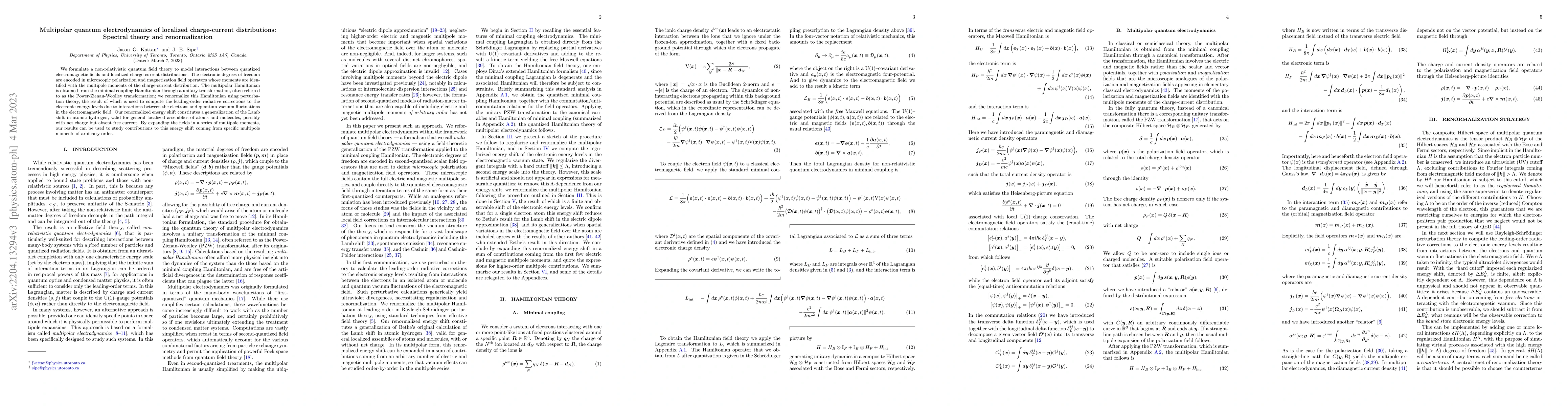 Thumbnail for Multipolar quantum electrodynamics of localized charge-current
  distributions: Spectral theory and renormalization