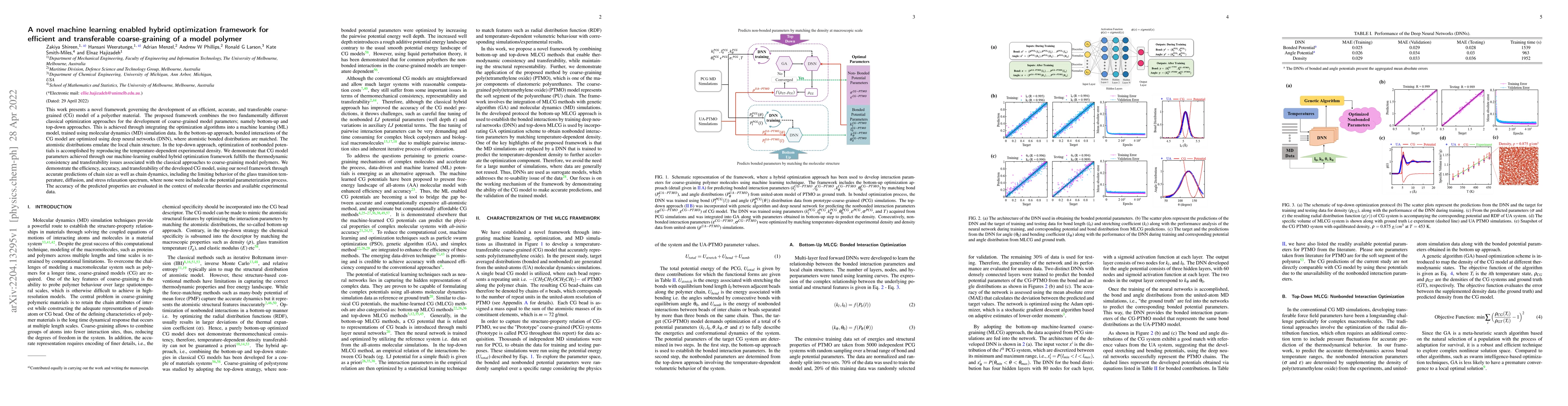 Thumbnail for A novel machine learning enabled hybrid optimization framework for
  efficient and transferable coarse-graining of a model polymer