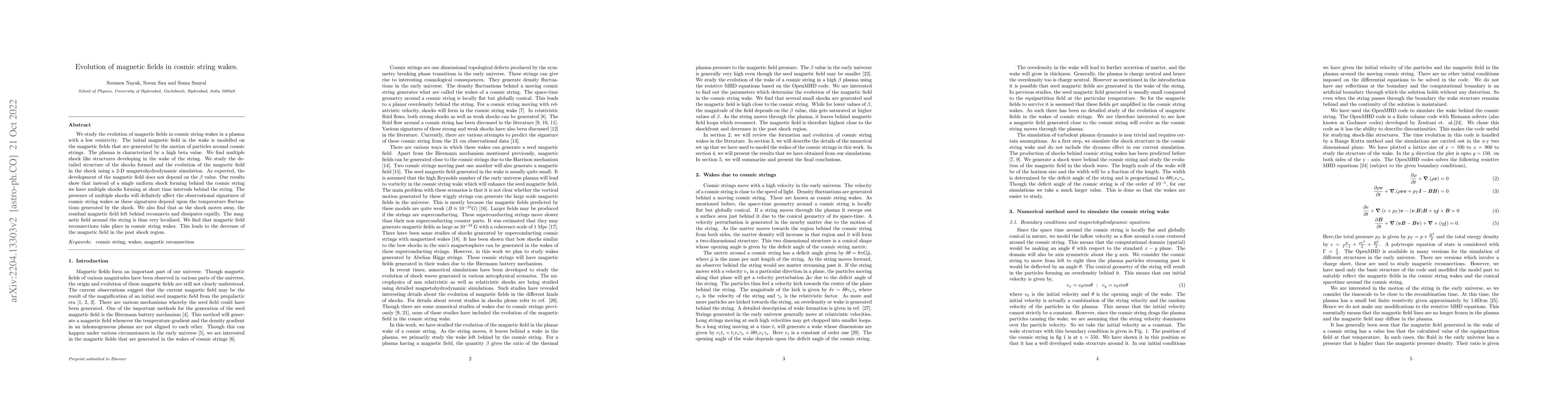 Thumbnail for Evolution of magnetic fields in cosmic string wakes