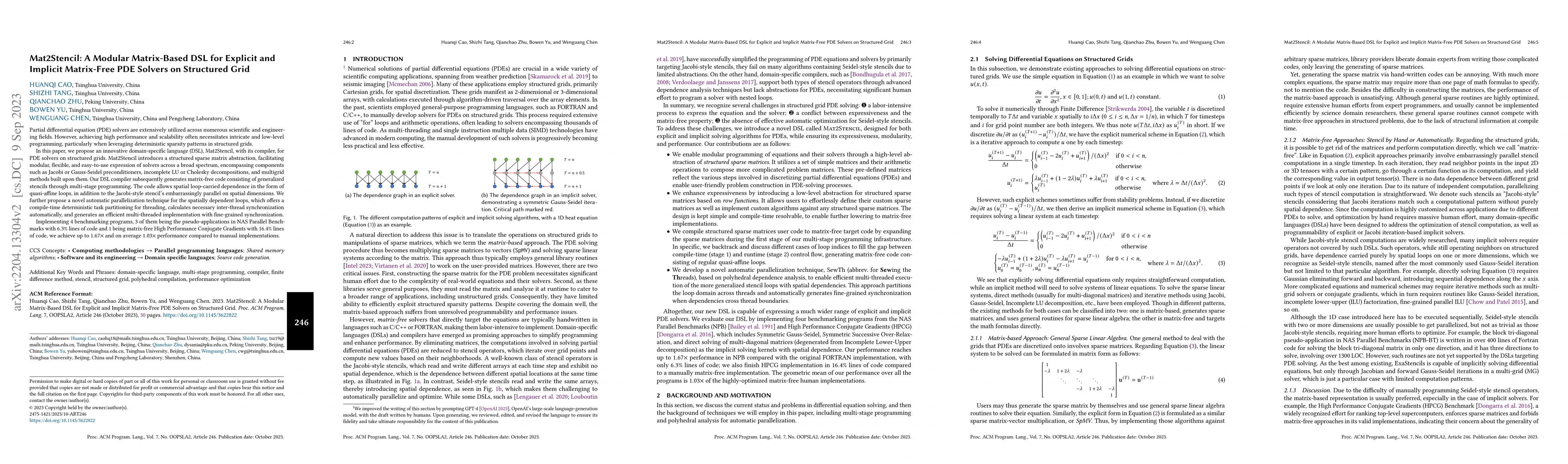 Thumbnail for Mat2Stencil: A Modular Matrix-Based DSL for Explicit and Implicit
  Matrix-Free PDE Solvers on Structured Grid