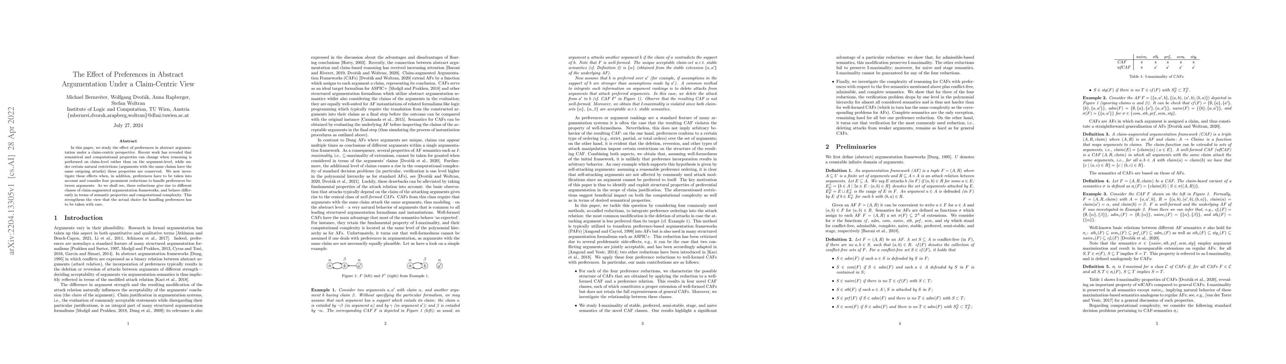 Thumbnail for The Effect of Preferences in Abstract Argumentation Under a
  Claim-Centric View