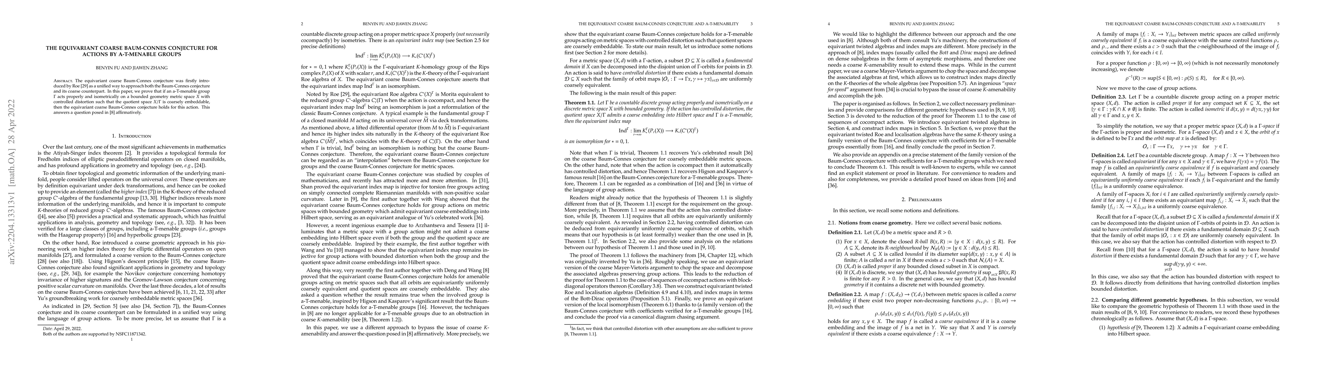 Thumbnail for The equivariant coarse Baum-Connes conjecture for actions by a-T-menable
  groups