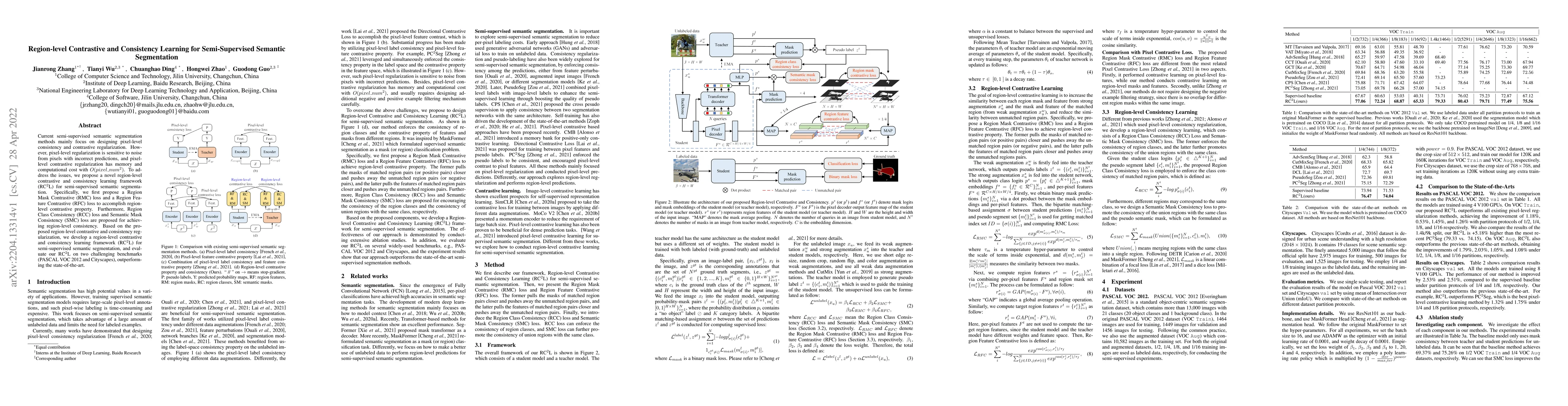 Thumbnail for Region-level Contrastive and Consistency Learning for Semi-Supervised
  Semantic Segmentation