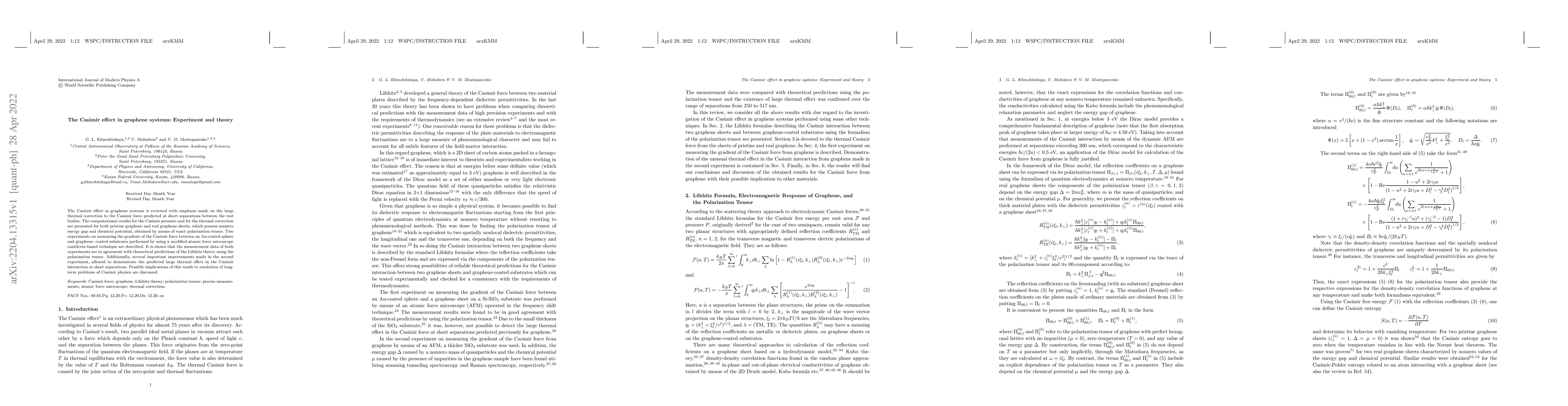 Thumbnail for The Casimir effect in graphene systems: Experiment and theory