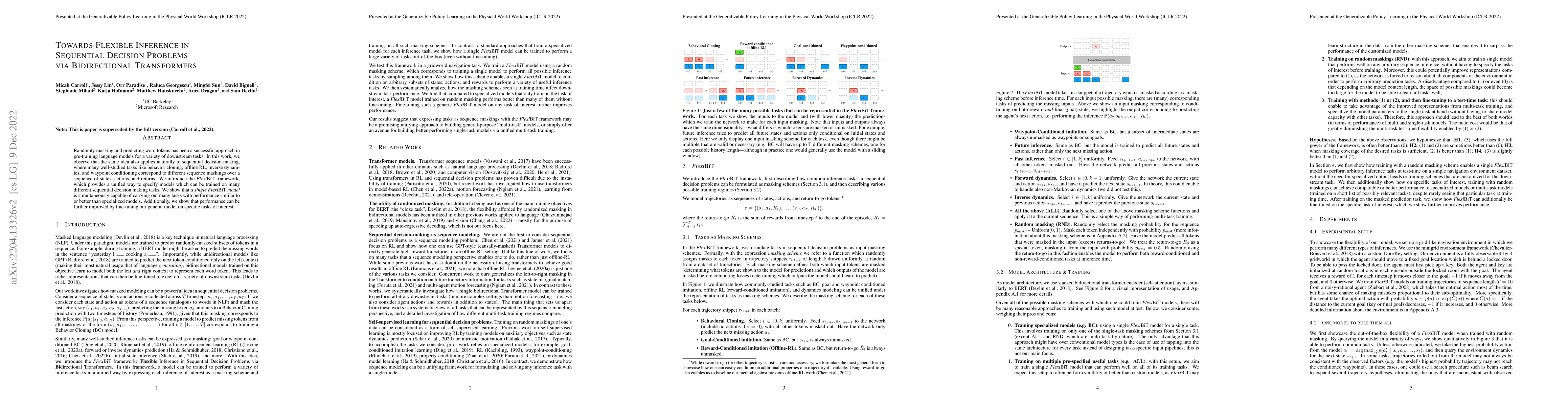 Thumbnail for Towards Flexible Inference in Sequential Decision Problems via
  Bidirectional Transformers