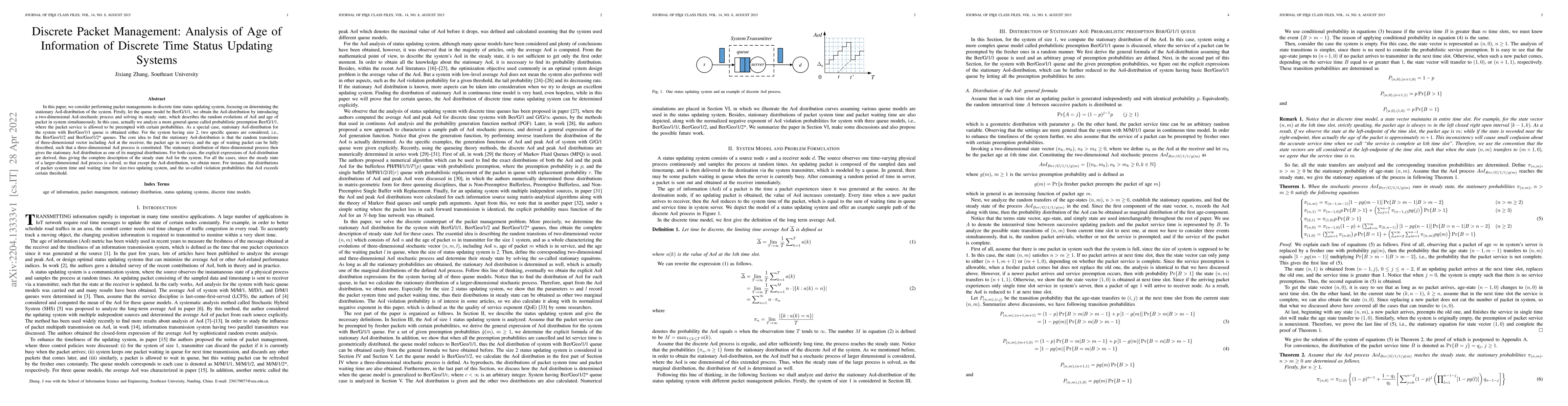Thumbnail for Discrete Packet Management: Analysis of Age of Information of Discrete
  Time Status Updating Systems