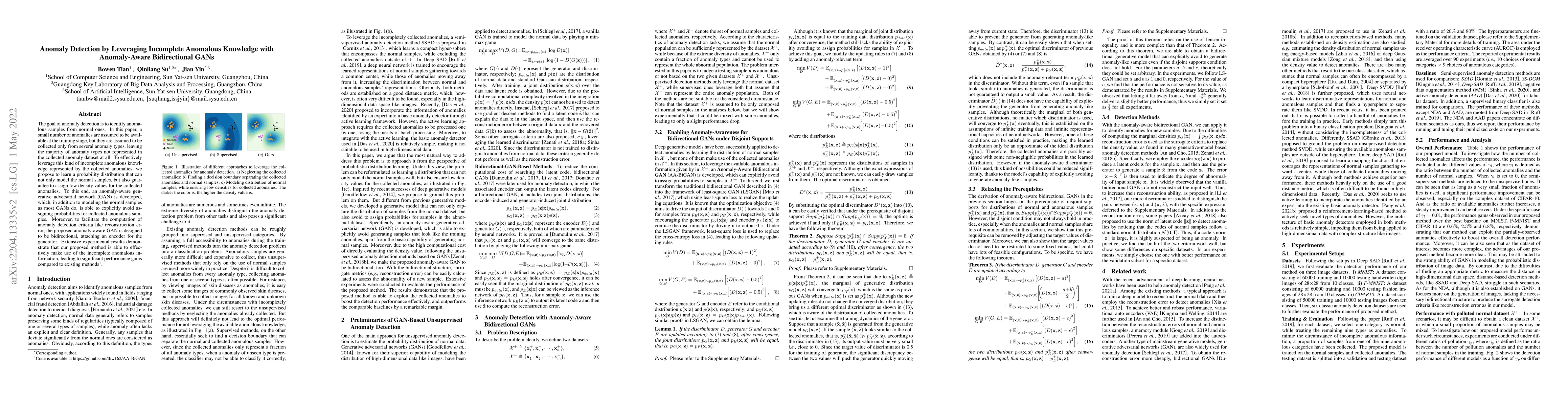 Thumbnail for Anomaly Detection by Leveraging Incomplete Anomalous Knowledge with
  Anomaly-Aware Bidirectional GANs