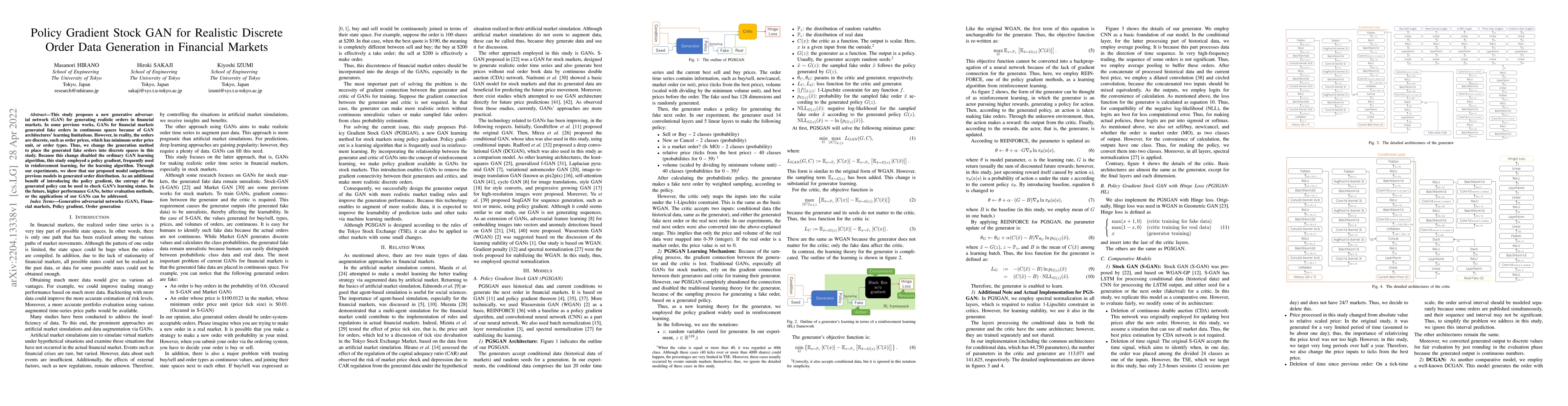Thumbnail for Policy Gradient Stock GAN for Realistic Discrete Order Data Generation
  in Financial Markets