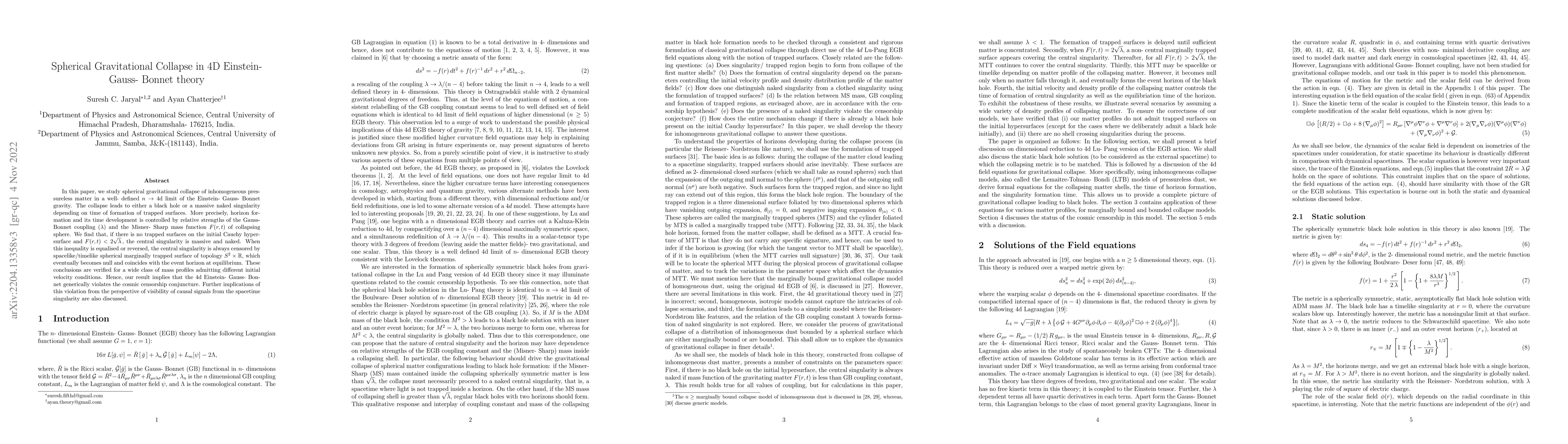 Thumbnail for Spherical Gravitational Collapse in 4D Einstein-Gauss-Bonnet theory