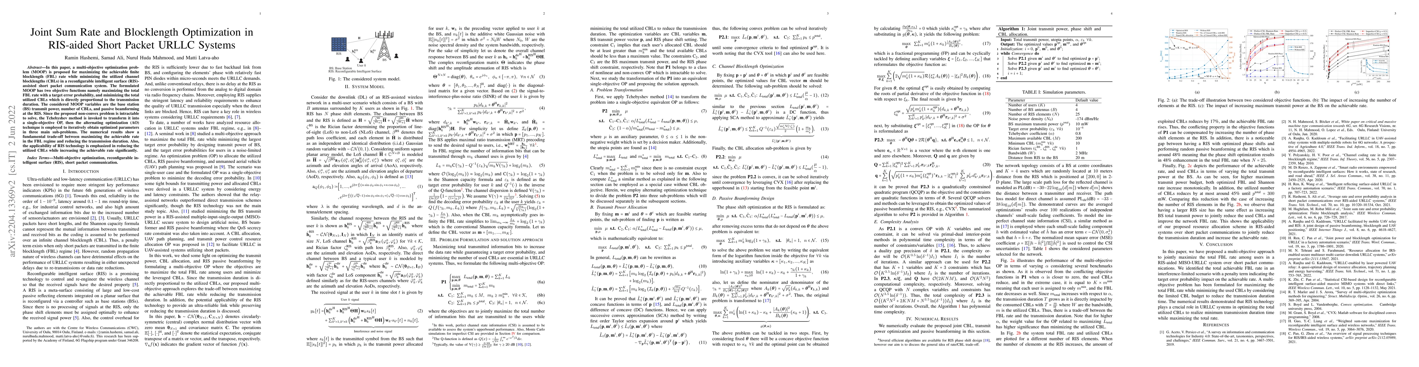 Thumbnail for Joint Sum Rate and Blocklength Optimization in RIS-aided Short Packet
  URLLC Systems