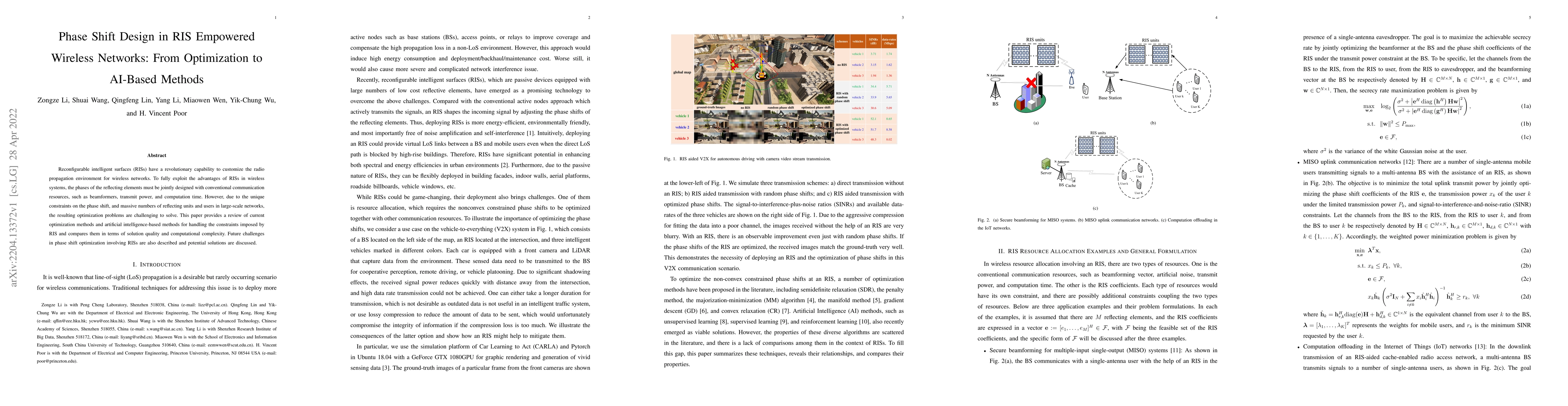 Thumbnail for Phase Shift Design in RIS Empowered Wireless Networks: From Optimization
  to AI-Based Methods