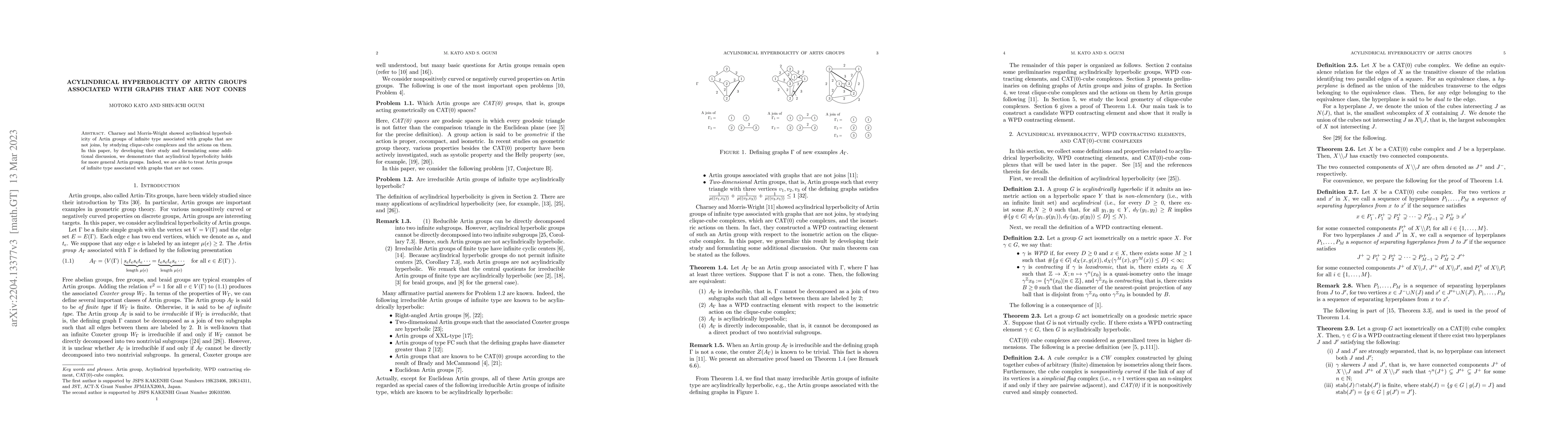 Thumbnail for Acylindrical hyperbolicity of Artin groups associated with graphs that
  are not cones