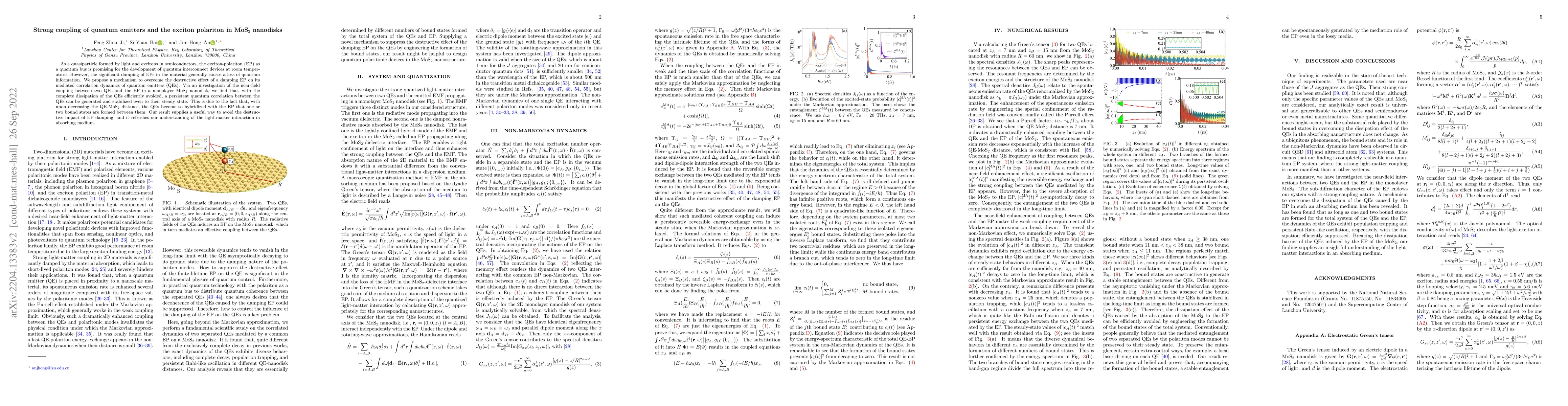 Thumbnail for Strong coupling of quantum emitters and the exciton polariton in MoS$_2$
  nanodisks