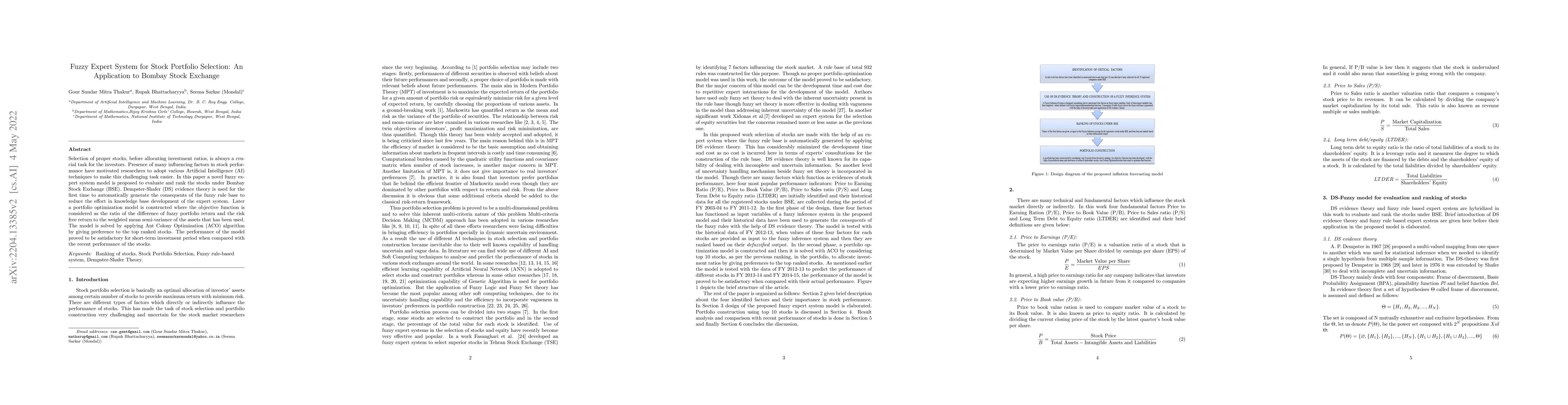 Thumbnail for Fuzzy Expert System for Stock Portfolio Selection: An Application to
  Bombay Stock Exchange