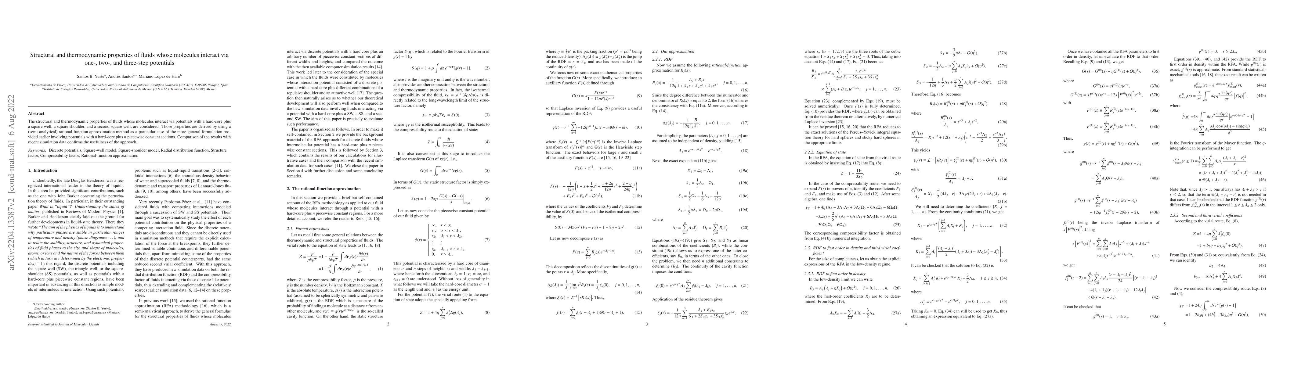 Thumbnail for Structural and thermodynamic properties of fluids whose molecules
  interact via one-, two-, and three-step potentials