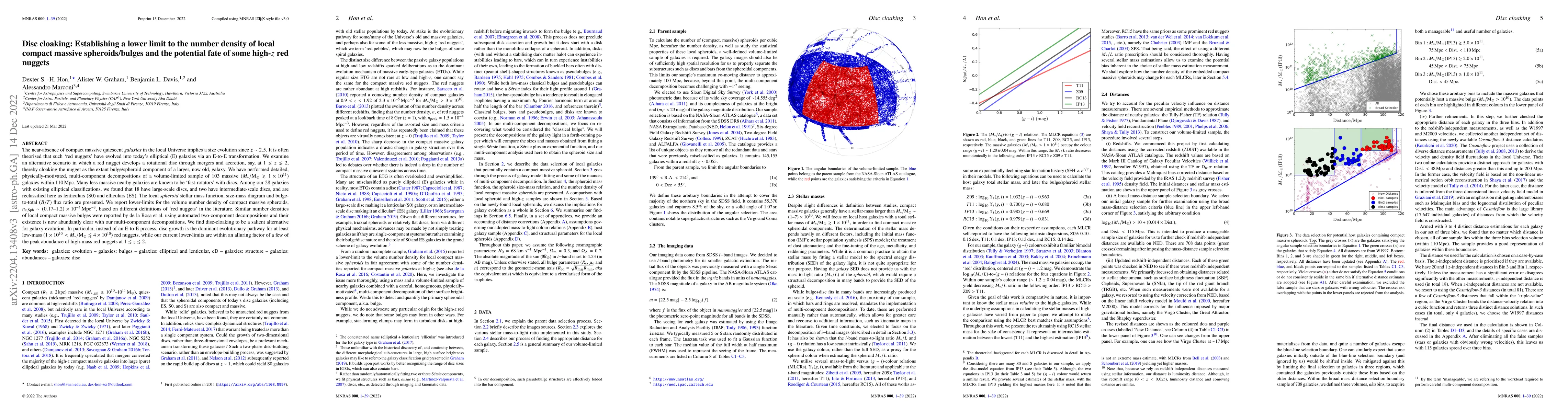 Thumbnail for Disc cloaking: Establishing a lower limit to the number density of local
  compact massive spheroids/bulges and the potential fate of some high-z red
  nuggets