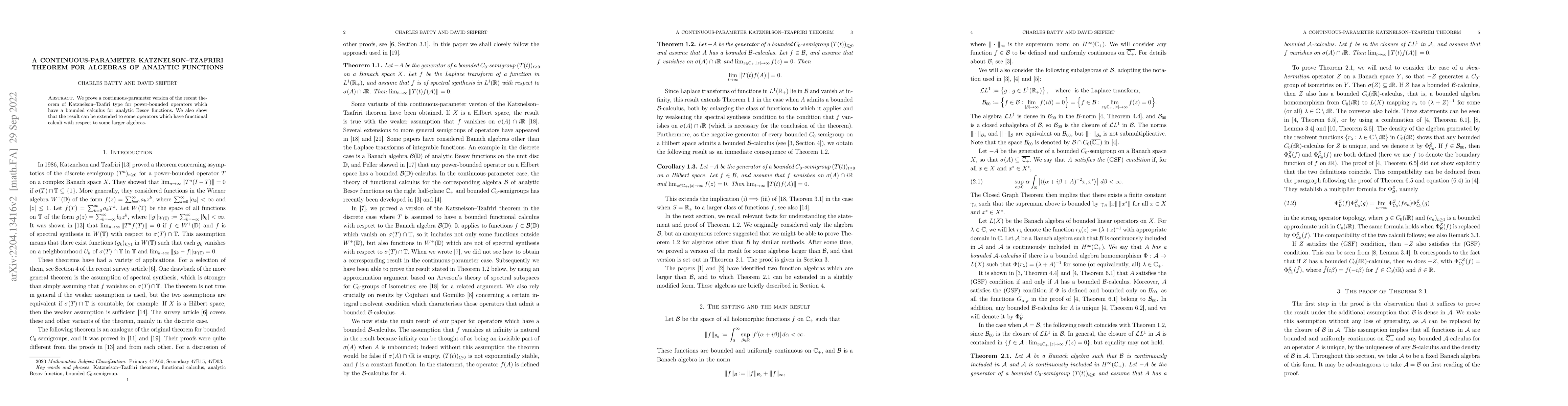 Thumbnail for A continuous-parameter Katznelson-Tzafriri theorem for algebras of
  analytic functions
