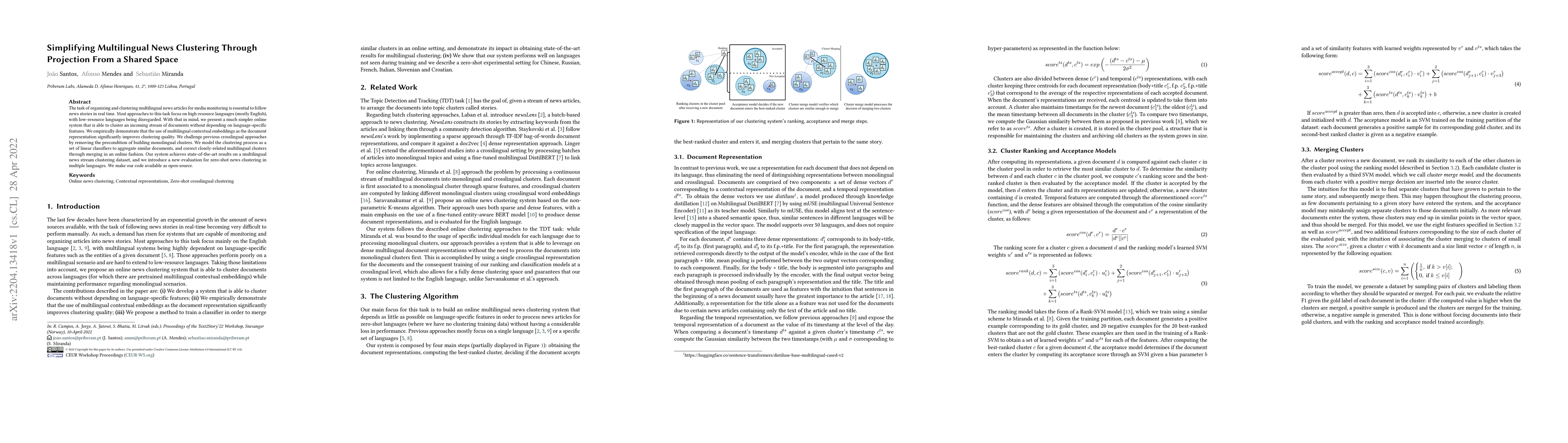 Thumbnail for Simplifying Multilingual News Clustering Through Projection From a
  Shared Space