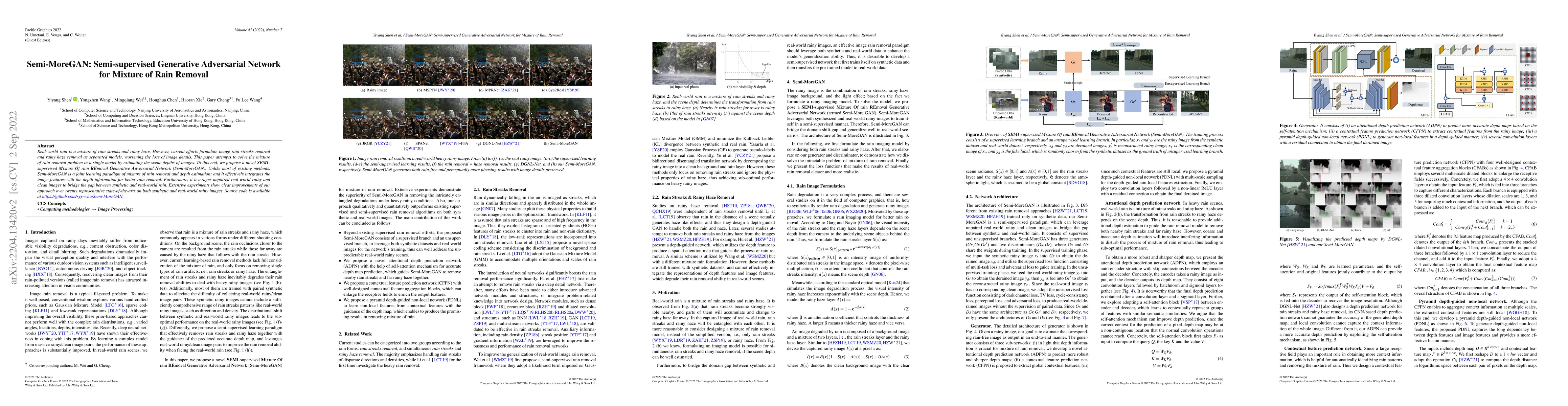 Thumbnail for Semi-MoreGAN: A New Semi-supervised Generative Adversarial Network for
  Mixture of Rain Removal