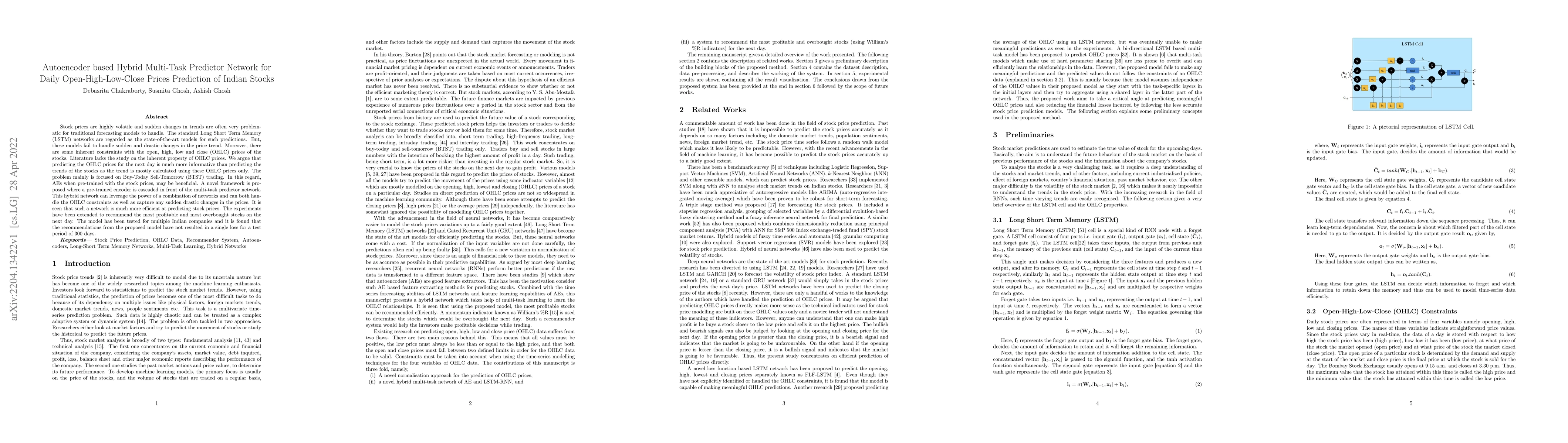 Thumbnail for Autoencoder based Hybrid Multi-Task Predictor Network for Daily
  Open-High-Low-Close Prices Prediction of Indian Stocks