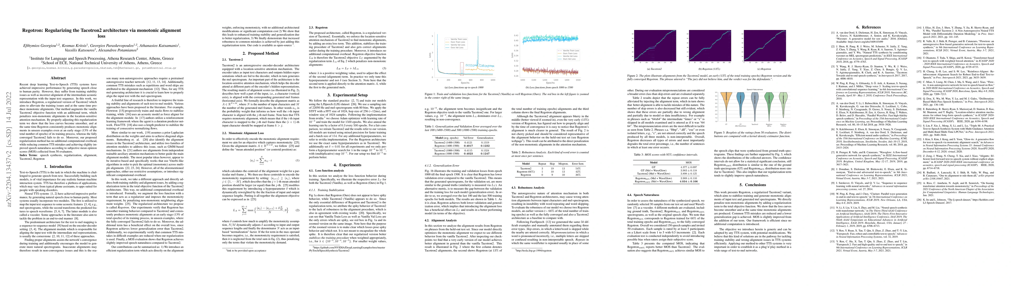 Thumbnail for Regotron: Regularizing the Tacotron2 architecture via monotonic
  alignment loss