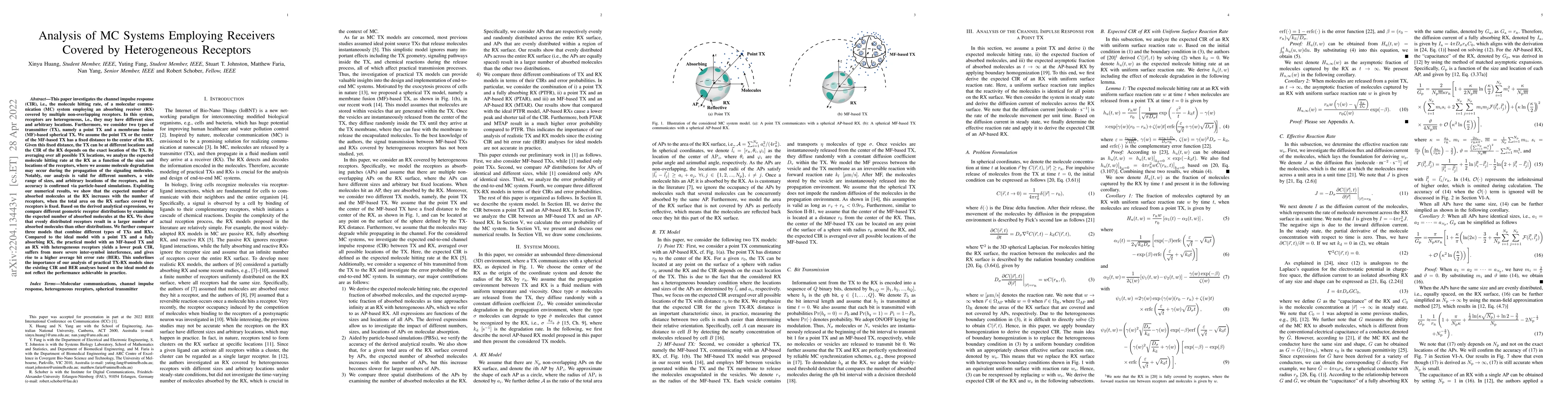 Thumbnail for Analysis of MC Systems Employing Receivers Covered by Heterogeneous
  Receptors