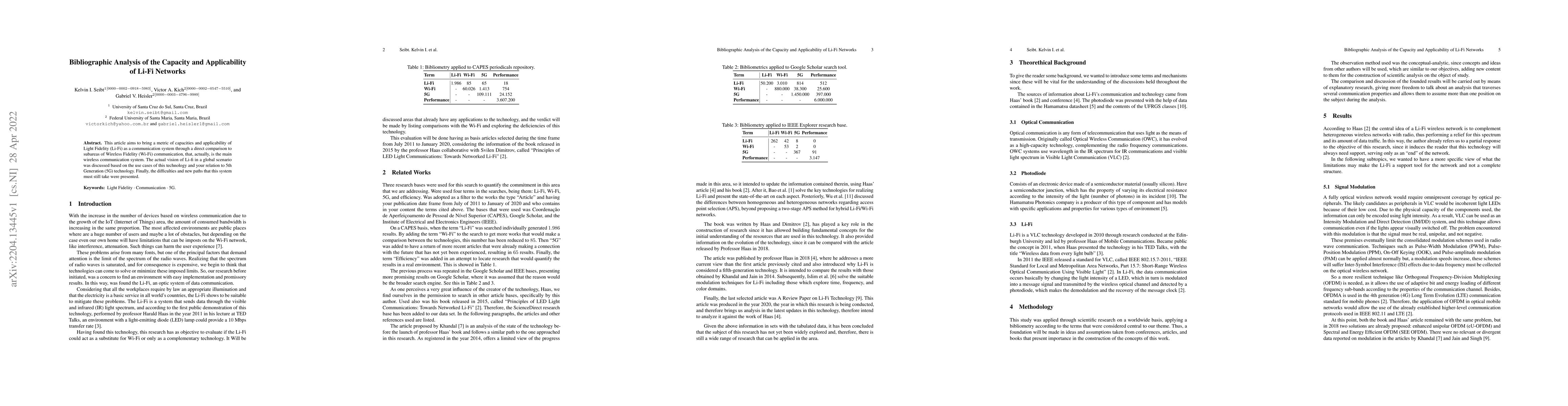 Thumbnail for Bibliographic Analysis of the Capacity and Applicability of Li-Fi
  Networks