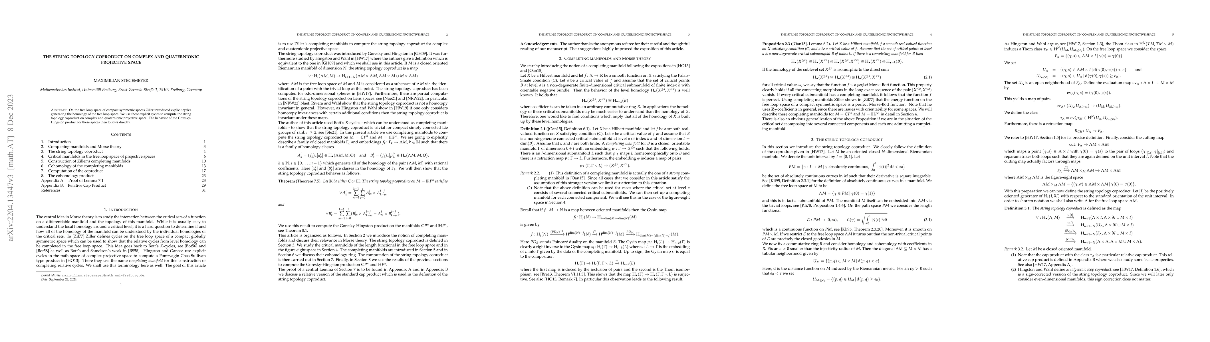 Thumbnail for The string topology coproduct on complex and quaternionic projective
  space