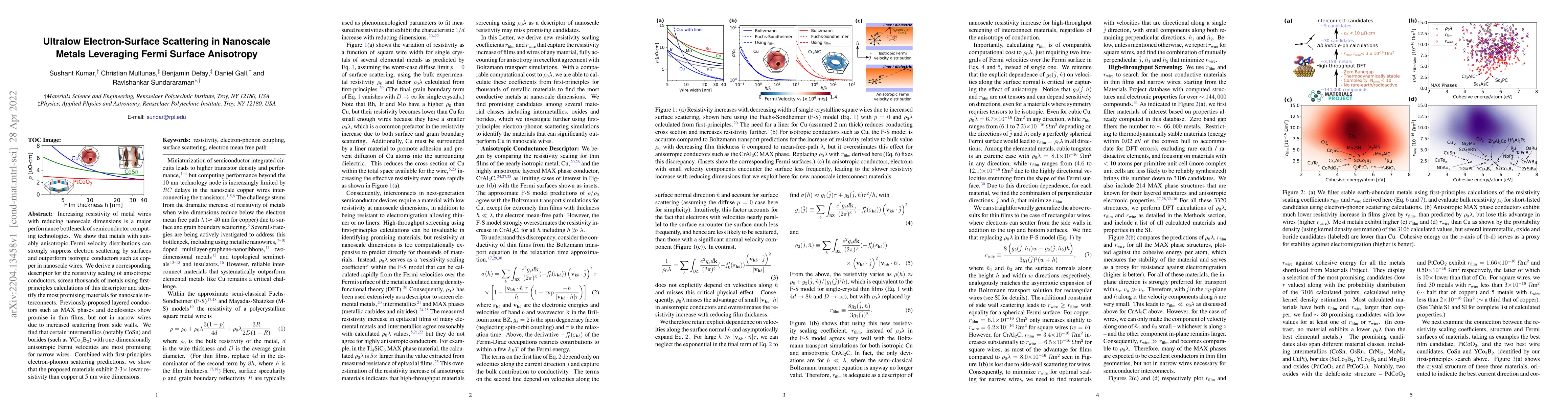 Thumbnail for Ultralow Electron-Surface Scattering in Nanoscale Metals Leveraging
  Fermi Surface Anisotropy