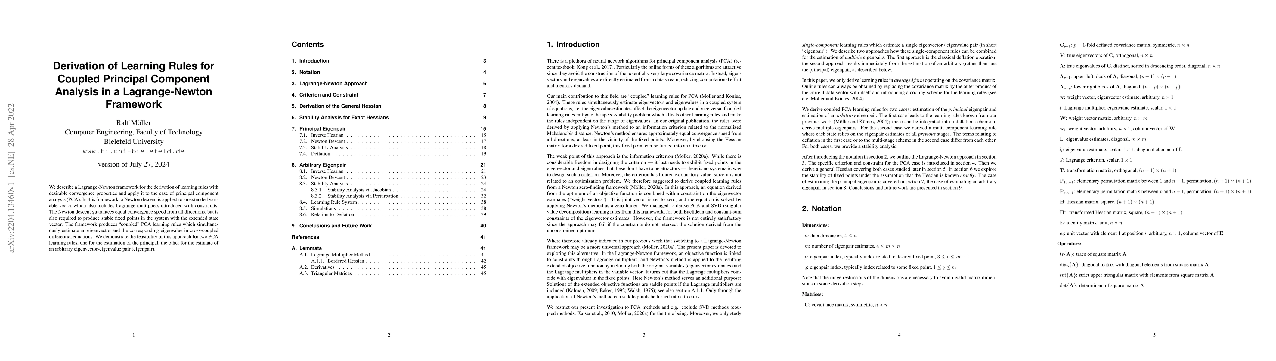 Thumbnail for Derivation of Learning Rules for Coupled Principal Component Analysis in
  a Lagrange-Newton Framework