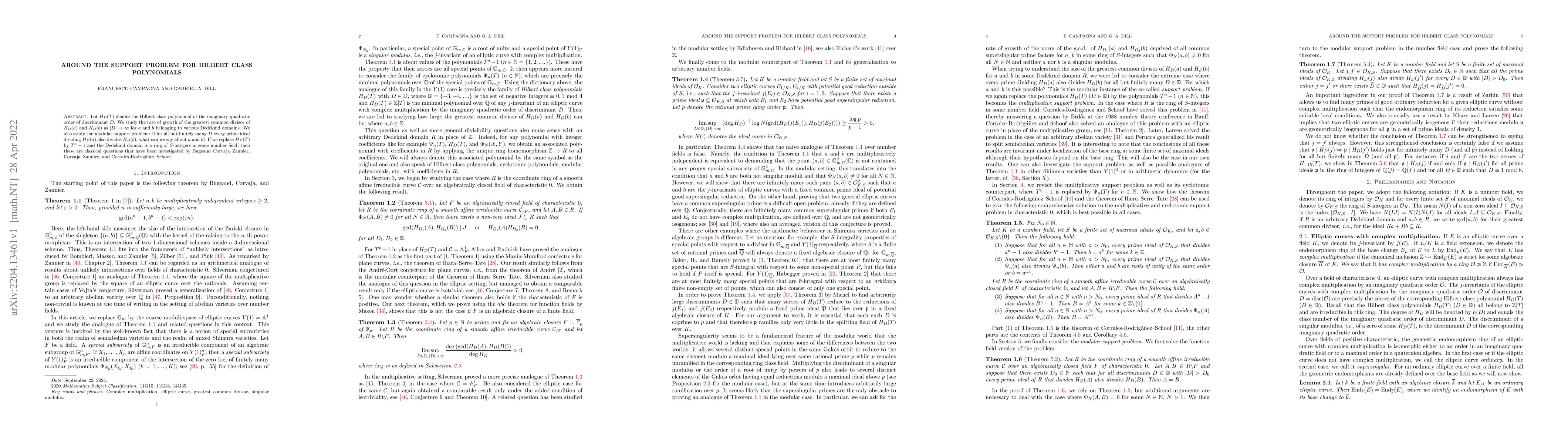 Thumbnail for Around the support problem for Hilbert class polynomials